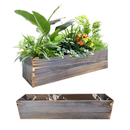 Wood Window Box Planter, 2 Pcs Planter Boxes with Removable Plastic Liners | 17.3 x 3.9 x 3.9 Inches, Herb Succulents Flowers Wooden Pot for Windowsill, Rustic Wedding Garden Table Decor, Rectangular