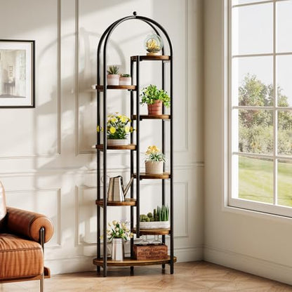 Tribesigns Arch Plant Stand Indoor, 71" Tall Corner Plant Shelf, 8-Tier Plants Stand with Metal Support Frame, Tiered Flower Stands Pot Holder Display Rack for Indoor, Living Room, Patio, Brown & Black