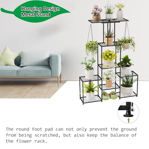 Plant Stand Indoor Outdoor, Metal 6 Tier Tall Hanging Plant Shelf for Multiple Flower Planter Large Heavy Duty Ladder Plant Holder for Garden, Black (y-202) - size: y-202