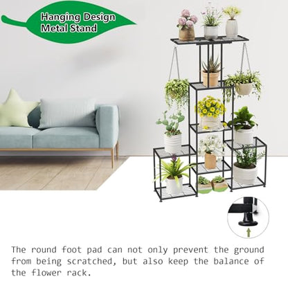 Plant Stand Indoor Outdoor, Metal 6 Tier Tall Hanging Plant Shelf for Multiple Flower Planter Large Heavy Duty Ladder Plant Holder for Garden, Black (y-202) - size: y-202
