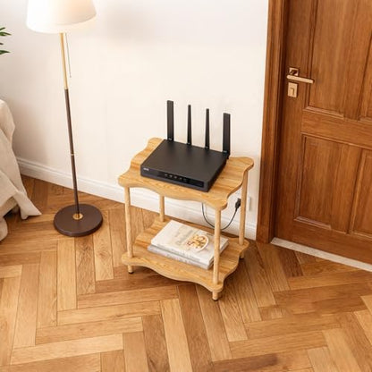 THUMEYE 2-Tier Low Side Table 17”H, Space-Saving Small Nightstand with Solid Wood Legs, Tool-Free Assembly, Suitable for Reading Chair, Bedside, Balcony, 15.7”D x11.8”W, Burlywood - color: Burlywood, size: 17”H