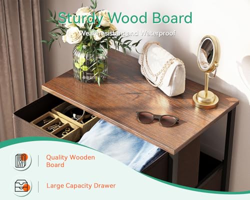 AODK Small Dresser for Bedroom with 4 Storage Drawers, Brown | Dressers Chest of Drawers Fabric Dresser with Sturdy Steel Frame, Dressers for Closet with Wood Top - color: Brown