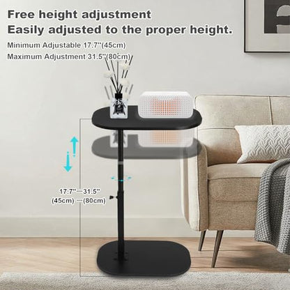 Side Table TV Tray for Couch,Height Adjustable 360° Swivel C Shaped End Table for Small Spaces,Bedside Bathroom Living Room (Black) - color: Black