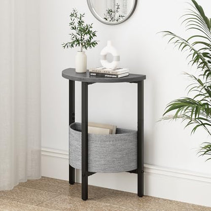 Vagusicc Small Round Side Table End Table, Tall Accent Table with Storage Basket, Set of 2 Half Round Table Half Moon Tables, Coffee Bedside Table Modern Nightstand for Living Room Bedroom Gray Walnut - color: Gray Walnut