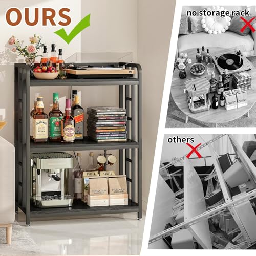 METYERRY Bakers Rack with Power Outlet,Adjustable Microwave Stand with Storage,3-Tier Kitchen Shelves,Microwave cart Suitable for Kitchen,Dinning Room,Coffee Bar,Living, Black - color: Black