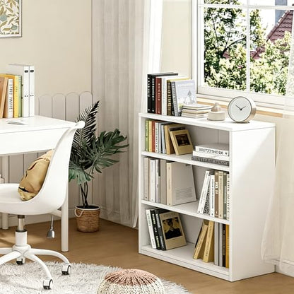 3-Tier Bookcase, 71 Inches, Wooden Open Display Floor Bookshelf with Adjustable Shelves (White) - color: White, size: 3-Tier Bookcase