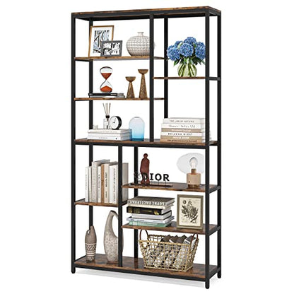 Tribesigns 79 inches Tall Bookshelf Bookcase, 8-Tier Staggered Bookcase, Modern Freestanding Open Book Shelves, Wide Wood Etagere Shelving Unit Display Shelf for Living Room