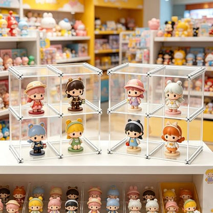 Open-Front Acrylic Desktop Display Case with Sturdy Aluminum Frame, Easy-Access Modular Clear Showcase with Removable Dividers, Transparent Organizer Rack for Perfume, Blind Boxes & Figures (4-Cube) - size: 4-Cube