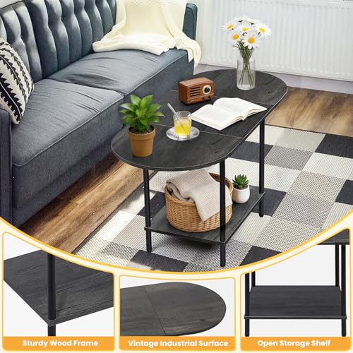 Small Coffee Table,35.4'' Oval Coffee Table with Storage Shelf & Metal Frame,Low Cocktail Tea Accent Table for Apartment,Modern Mid Century Small Living Room Table,Dark Gray - color: Dark Gray