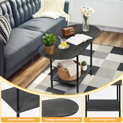 Small Coffee Table,35.4'' Oval Coffee Table with Storage Shelf & Metal Frame,Low Cocktail Tea Accent Table for Apartment,Modern Mid Century Small Living Room Table,Dark Gray - color: Dark Gray