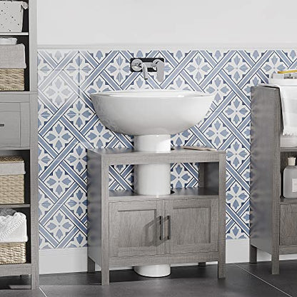 kleankin Pedestal Sink Storage Cabinet with 2 Doors and Open Shelf, Gray | Bathroom Under Sink Cabinet, Bathroom Vanity - color: Grey
