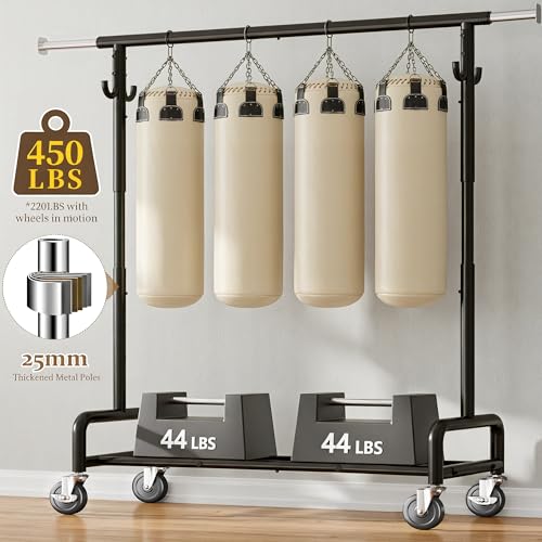 Raybee 75"W Heavy Duty Clothes Rack 450 LBS Rolling Garment Rack with Shelf | Expandable, Height Adjustable, Tool-free Assembly, 360° Lockable Wheels, Rolling Clothing Rack for Bedroom Laundry Room - color: Black, style: Rod Shelf