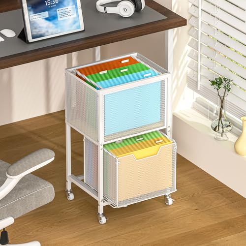 Tiaoheka Rolling File Cart, Mobile File Cabinet with Wheels Hanging Files, Hanging File Organizer Fit Letter/Legal Size Beside Under Desk for Office, Home White（Patent Pending） - color: White, size: 2L Drawers