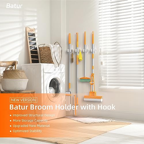 Batur Broom Holder Wall Mount, 4 Pack New Version Adhesive Mop and Broom Holder Wall Mount, Super Anti-Slip Broom Hanger Mop Organizer Wall Hanging for Bathroom, Kitchen, Laundry Room - color: Transparent