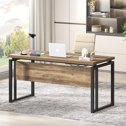 EXCEFUR Modern Computer Desk for Home Office, PC Laptop Gaming Desk, Metal Wood Study Writing Table Workstations for Bedroom Living Room, 53 Inch, Rustic Oak - color: Rustic Oak