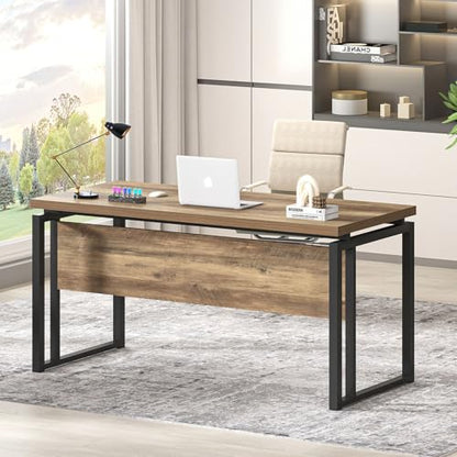 EXCEFUR Modern Computer Desk for Home Office, PC Laptop Gaming Desk, Metal Wood Study Writing Table Workstations for Bedroom Living Room, 53 Inch, Rustic Oak - color: Rustic Oak