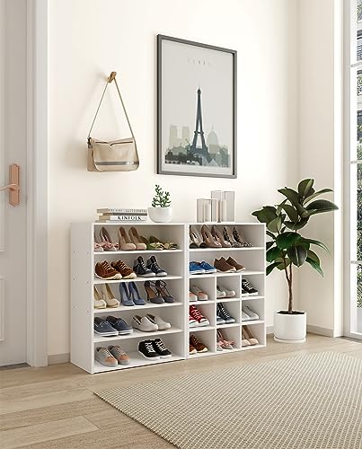 HAIOOU 5 Tier White Shoe Rack with One Movable Storage Shelf, 24 Inches | Stackable Wooden Shoe Organizer Freestanding shoe stand, Holds 10-15 Pairs, Fits Entryways, Closets, Dorms, Apartments