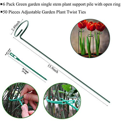 Plant Stake Support - 6 Pack, Garden Single Stem Support Stake Plant Cage Support Rings, Single Stem Plant Support Stakes, Plant Twist Ties, for Flowers Amaryllis Tomatoes Peony Lily Rose (15.9 inch) - size: 15.9inch