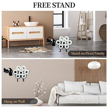 Dog Decorative Toilet Paper Holder Shelf, Cute Funny Tissue Iron Storage Stand Rack Iron Roll Paper Storage Bathroom Kitchen Accessories (Black Dog)