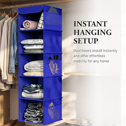Simple Houseware 5 Shelf Hanging Closet Organizer, Dark Blue - color: Dark Blue, size: 5 Shelf