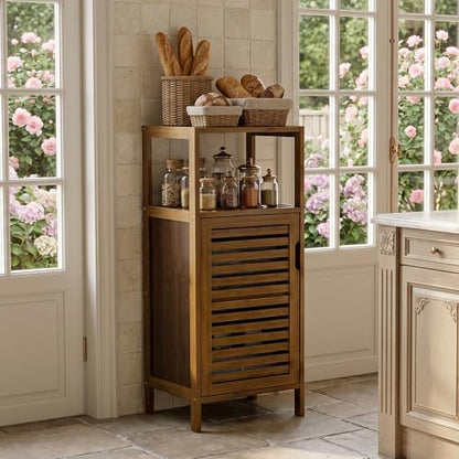 HITNET Bathroom Cabinet, Bamboo Floor Cabinet Free Standing, 4 Tier Sofa Side Storage Cupboard for Living Room Kitchen Entryway, Walnut - color: Walnut