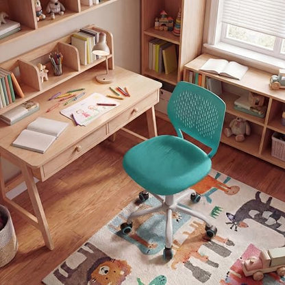 Costzon Kids Desk Chair, Armless Height Adjustable Kids Computer Chair w/Elastic Sponge Filling, Ergonomic Backrest & Stable 5-Point Wheels, Children Rolling Swivel Chair for Studyroom (Turquoise) - color: Turquoise