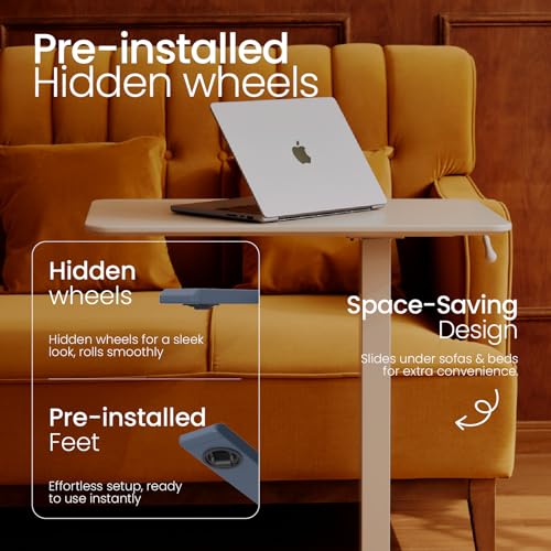 TopJob ANYDESK NEST Mobile Standing Desk, Portable with Hidden Wheels Non Folding, Sit Stand Desk, Computer Workstations, Home Use, Couch Side Table, Bedside Table, Kitchen Prep Table (Noir) - color: Noir
