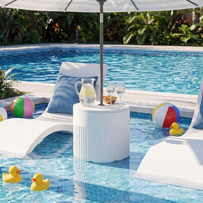SUNBURY Outdoor Umbrella Side Table, Patio Table with Umbrella Hole, Round Base Outdoor Garden Stand for Modern Coffee, Picnic or Poolside Table, Easy Assembly, White
