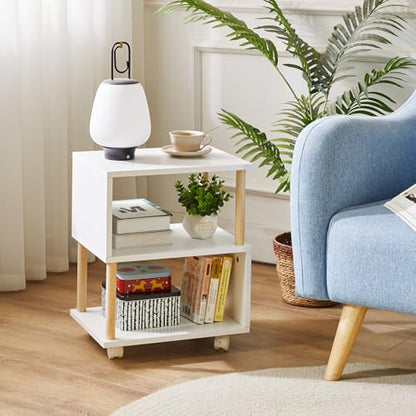 Aibiju Wooden Night Stand with Open Shelf, Nightstand with Wheels, S-Shaped Bed Side Table 3 Tier, 20 inch High End Table White YD-TM155W - color: White, size: 16"D x 12"W x 20"H (Wheels)