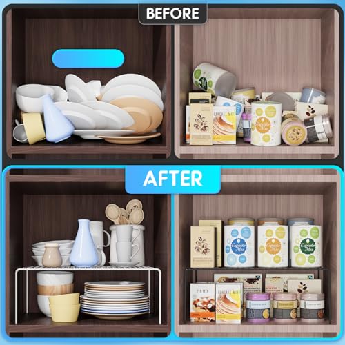 2Pack Cabinet Storage Shelf Spice Rack, 13''L x 9.4''W x 5.5''H, White | Rustproof Metal Wire Kitchen Counter Organizers and Storage, for Cabinet, Plate, Dish, Pantry, Bathroom, Fridge - size: 2Pack-White-13 x 9.4 inch