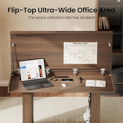 55" Convertible Computer Desk, 2-in-1 Flip-Top Desk & Dining Table with Hidden Storage, Built-in Power Strip, Pegboard, Soft-Close Gas Spring, Space-Saving for Small Apartment, Black Walnut - color: Black Walnut