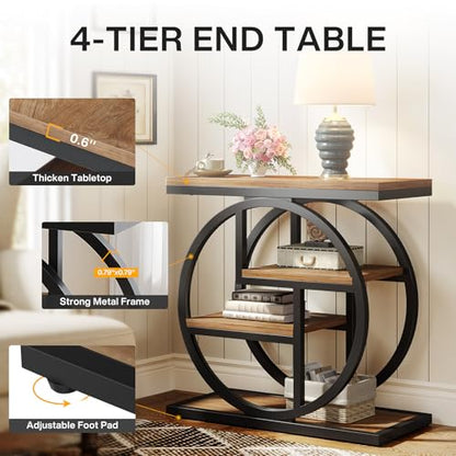Tribesigns End Table for Living Room, 4-Tier Narrow Side Table with Storage Shelves, Industrial Bedside Table for Bedroom, Wood Small Sofa Side Table with Geometric Metal Frame (1 PC, Natural Brown) - color: Natural Brown