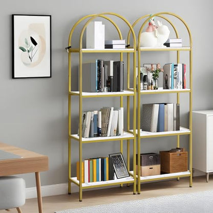Garvee Arched Bookshelf 4 Tier,Arched Display Racks,Tall Standing Bookshelves with Metal Frame,Modern Open Storage Shelf Display Rack for Bedroom, Living Room, Home Office | Tall Standing Bookshelves,Modern Open Storage Shelf Display Rack for Bedroom, Liv