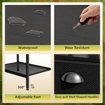 Nightstands Set of 2, Bedside Table with 1 Fabric Drawer, Open Mesh Shelf, End Table Side Table with Storage Drawer Dresser, Wear-Resistant Metal Frame, Bedroom, Black - color: Black(1 Drawer), size: set of 2