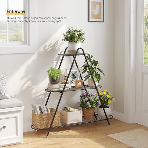 Plant stand indoor Outdoor 3-Tier plant shelf Shoe Shelf Rack Organizer | Metal Plant Rack Shelf Heavy Duty for Multiple Flower Pot Multi-Purpose for Living Room Patio Garden Entryway Balcony (Black)