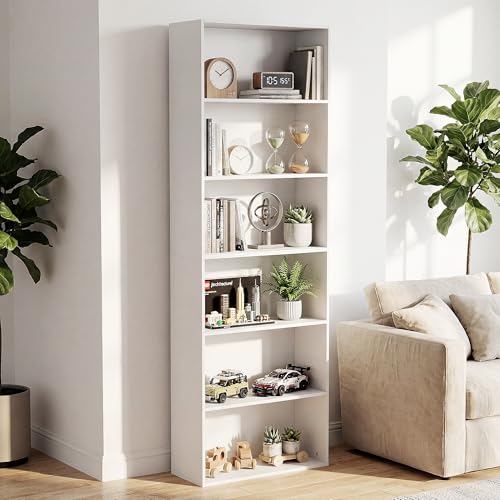 GRUSIGN 71" Tall 6-Tier Bookshelf, Large Open Display Bookcase with Ample Storage, Floor Standing Book Shelf for Living Room, Home Office, Bed Room, White - color: White