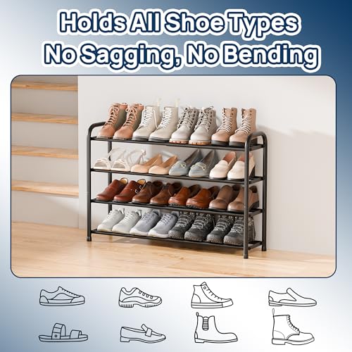 ENJOYBASICS 4 Tier Expandable Shoe Rack for Closet, Free Standing Metal Shoe Shelf Storage Organizer Holder 16 Pairs, Adjustable Width Shoe Rack for Entryway Small Space, Black - size: 4 Tier (8-16 Pairs)