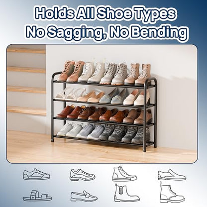 ENJOYBASICS 4 Tier Expandable Shoe Rack for Closet, Free Standing Metal Shoe Shelf Storage Organizer Holder 16 Pairs, Adjustable Width Shoe Rack for Entryway Small Space, Black - size: 4 Tier (8-16 Pairs)