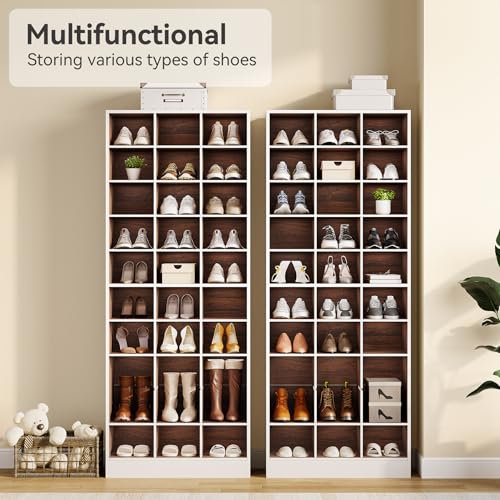 LITTLE TREE 70.9" Tall Shoe Rack, 10-Tier Freestanding Shelf, Max. Store 30 Pairs, Shoe Cabinet Organizer for Living Room, Entryway, Cloakroom, White + Brown - color: White + Brown