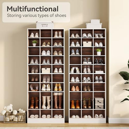 LITTLE TREE 70.9" Tall Shoe Rack, 10-Tier Freestanding Shelf, Max. Store 30 Pairs, Shoe Cabinet Organizer for Living Room, Entryway, Cloakroom, White + Brown - color: White + Brown