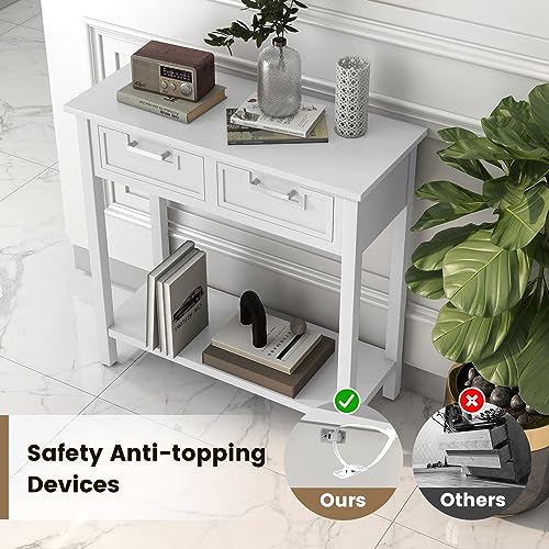 GOFLAME Console Table with 2 Drawers, 31” Entry Table with Storage Shelf, Modern, Narrow Sofa Table for Living Room, Hallway, Entrance (White)