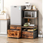 Herture Mini Fridge Stand with Wine Rack, Kitchen Bakers Rack with Power Outlet, Microwave Oven Stand, Coffee Bar, Movable Drawers, for Dorm,Office, Brown HB04BXN - color: Rustic Brown