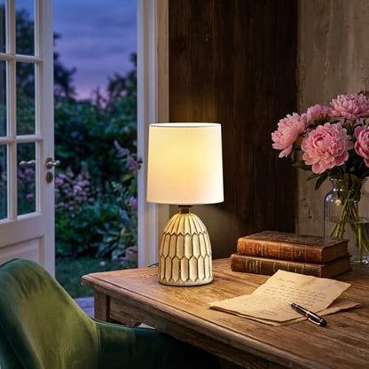 EJIAXIN Small Table Lamp -13.5" Boho Lamp - Bedside Lamps - Farmhouse Rustic Ceramic Table Lamp for Bedroom, Living Room, Nightstand, Office, Side Desk Lamp, End Table Lamp - style: Retro