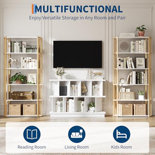 GAOMON 8 Cube Low Bookshelf Bookcase - Wooden TV Stand Cabinets with Removable Back Panels, Modern Home Display Storage Rack for Living Room, Bedroom, Entrance - White - color: White
