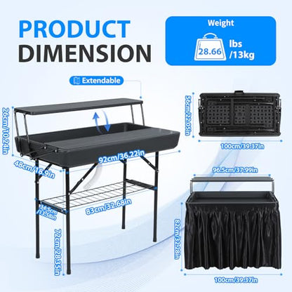 Nice C 4 ft Folding Ice Cooler Table, Party Bar Cooler Table (Black) | Grazing Table, Drain, Bar Cooler Table, Matching Skirt, Storage Shelf - color: Black
