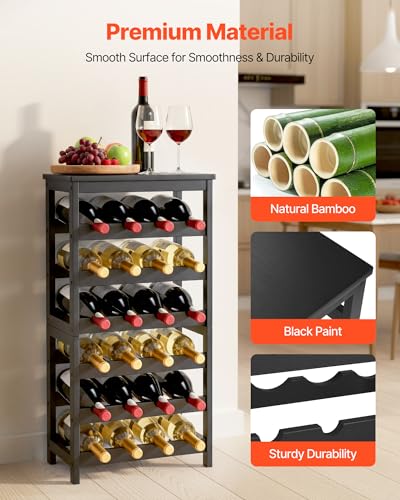 VEVOR 24 Bottle Detachable Wine Rack, 6-Tier Wine Bottle Holder,Solid Bamboo Wood Freestanding Floor Display Wine Storage Shelves with Table Top, for Kitchen,Cellar,Bar,Dining Room,Living Room(Black) - size: 24 Bottle