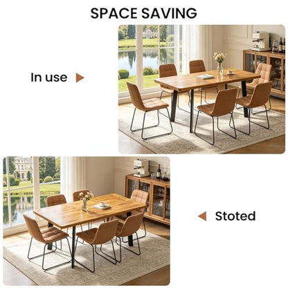 Extendable Dining Table Set for 4 to 8 People, 47.2" to 63" Modern Kitchen Table Set with 6 Chairs, MDF Dining Room Table and Chairs with Removable Extension Leaf (Walnut Table+U-Shaped Brown Chairs) - color: 47.2'' - 63'' Walnut Table+6 U Brown Chairs