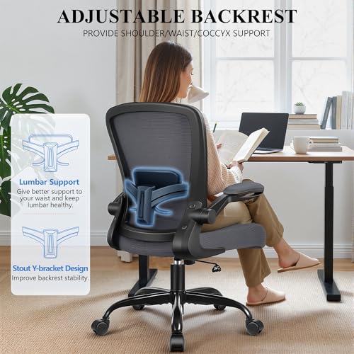 FelixKing Office Chair, Ergonomic Desk Chair Breathable Mesh Chairs Adjustable High Back Lumbar Support Flip-up Armrests, Executive Rolling Swivel Comfy Computer Chairs Home Office Dark Gray - color: Slate Gray
