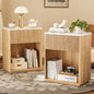 Modern Fluted Nightstand Set of 2 for Bedroom, Mid Century Bedside Table Set with Marble Top & Drawer, Wood End Table, 2 Farmhouse Night Stands for Guest Room, Hallway, Oak - color: Oak