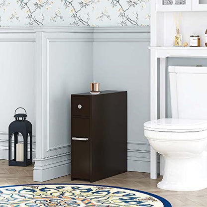 Spirich Slim Bathroom Storage Cabinet, Free Standing Toilet Paper Holder, Bathroom Cabinet Slide Out Drawer, Espresso - color: Espresso